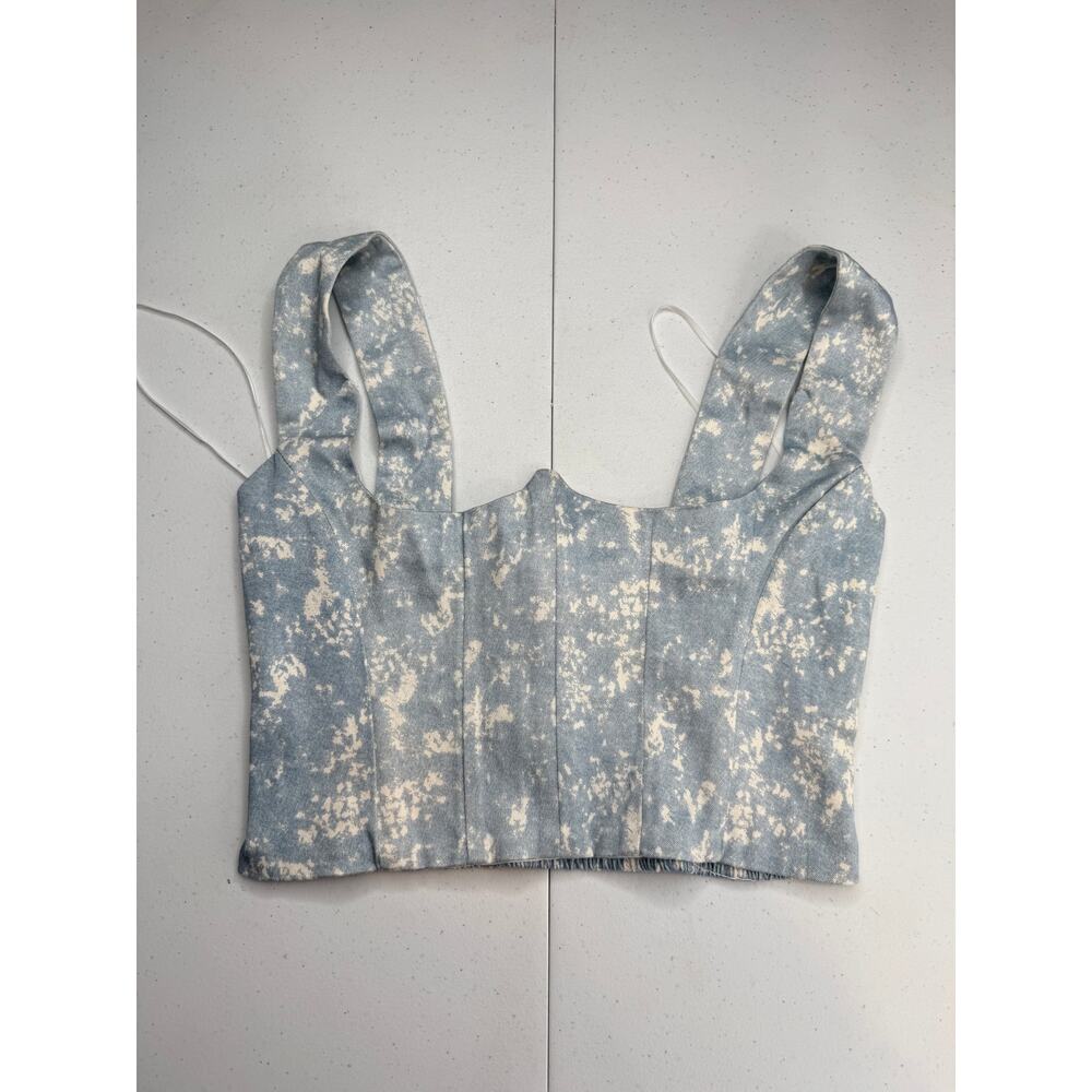 Superdown Women's Bustier Top Sweetheart Neckline Tie-Dye Blue/White Size Small